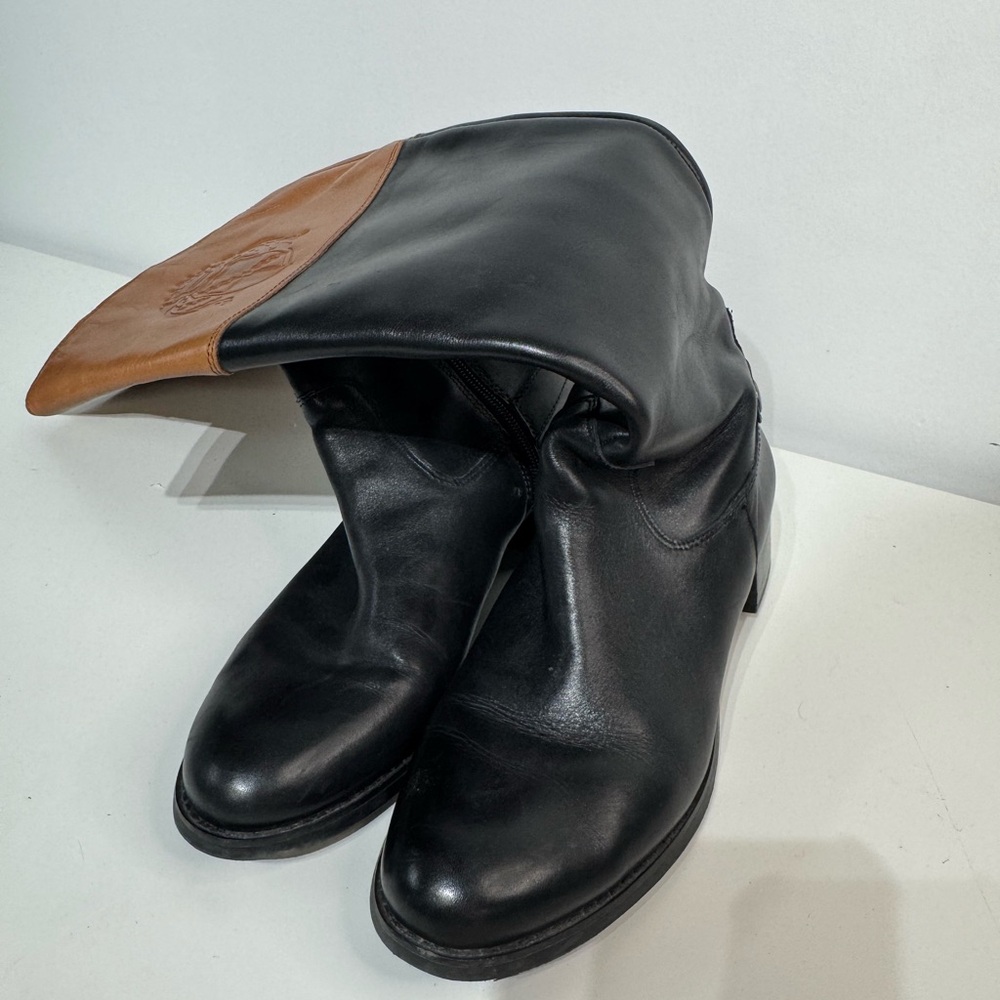 Franco Sarto Black and Tan Leather Tall Heeled Boots